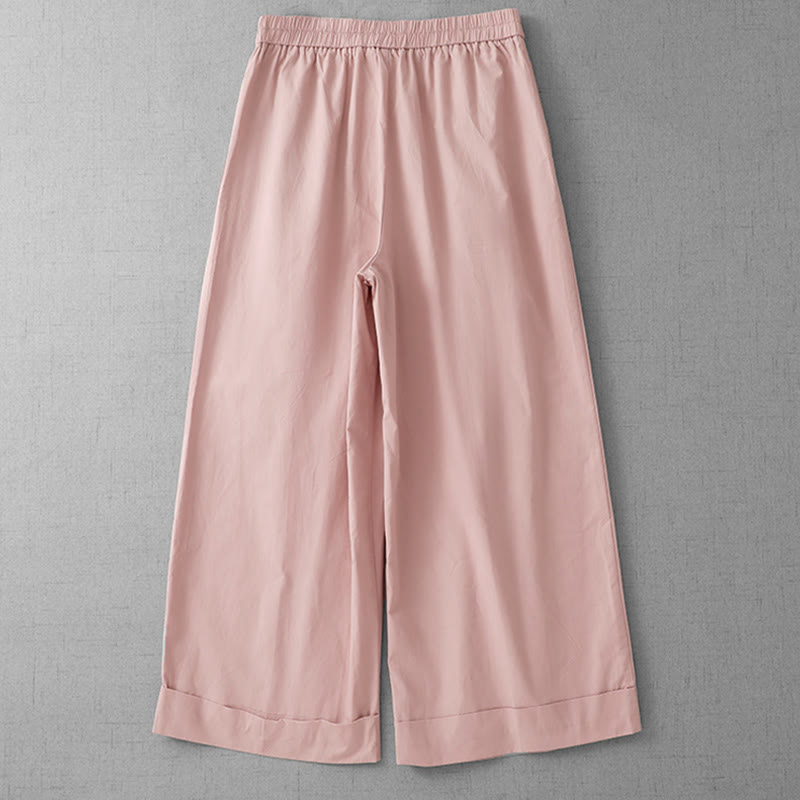 Pantaloni larghi da donna Buddha Stones, casual, in poliestere tinta unita, con tasche, lunghezza 7-8 - image 1