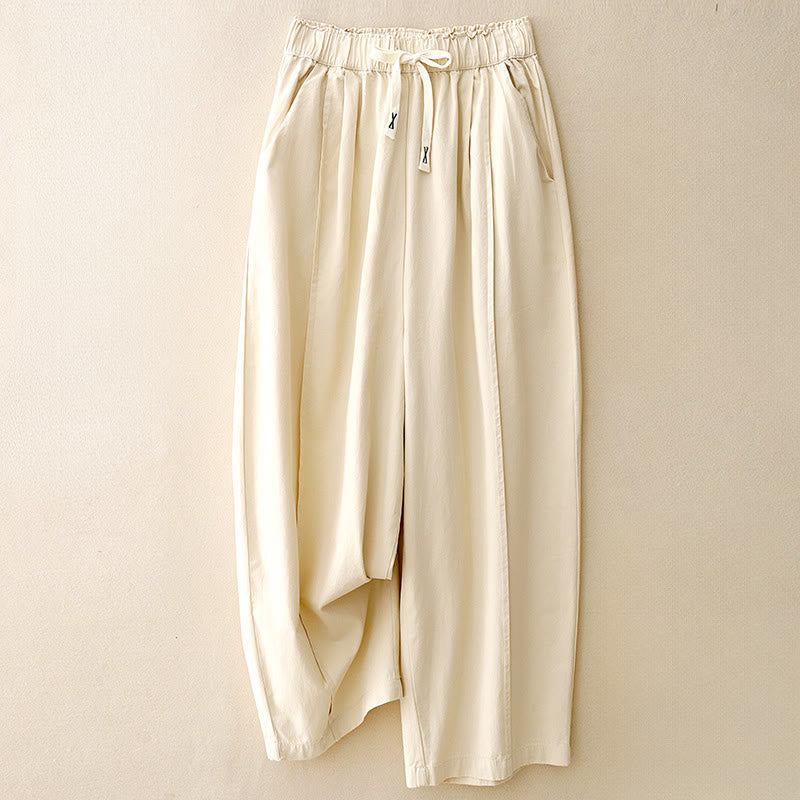 Pantaloni casual da donna in cotone e poliestere con tasche Buddha Stones - Bianco antico - US8-10, UK/AU12-14, EU40-42 (2XL) - image 5