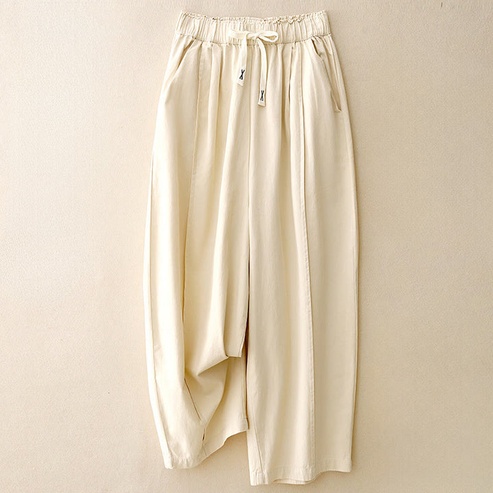 Pantaloni casual da donna in cotone e poliestere con tasche Buddha Stones - Bianco antico - US8-10, UK/AU12-14, EU40-42 (2XL) - image 5