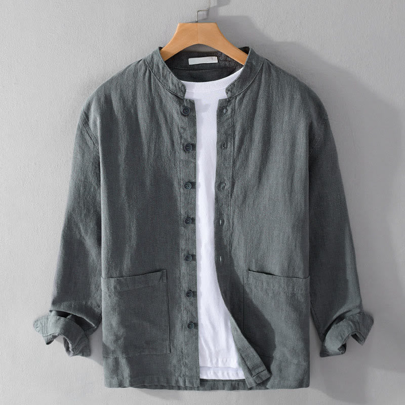 Camicie da uomo in cotone ramiè con maniche lunghe e bottoni, con tasche, motivo Buddha Stones - Grigio - US/UK/AU42, EU52 (3XL) - image 0