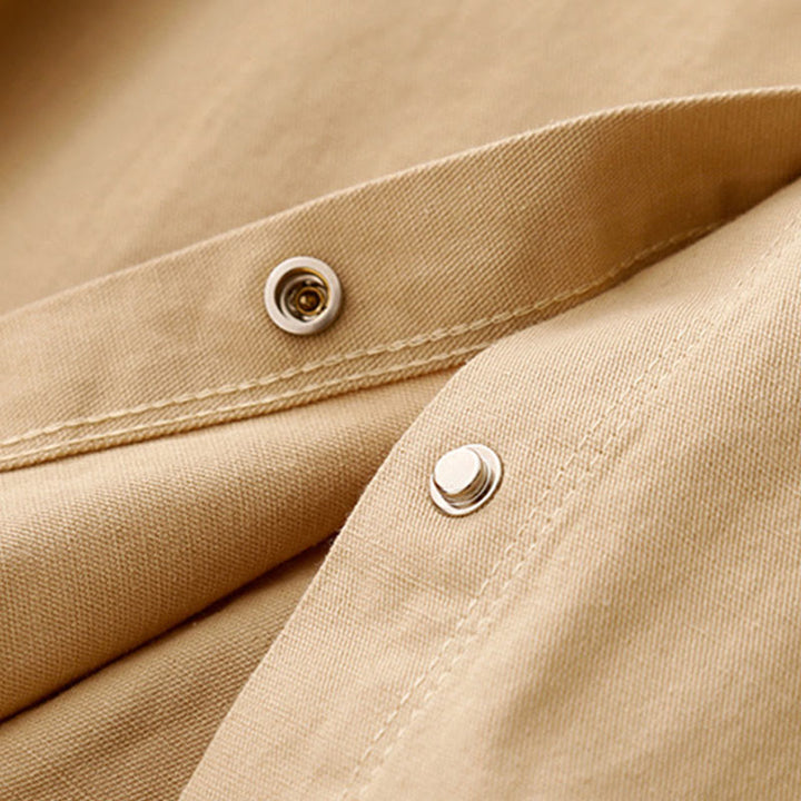 Camicia casual da donna in cotone tinta unita con colletto rialzato e maniche lunghe, motivo Buddha Stones - image 3