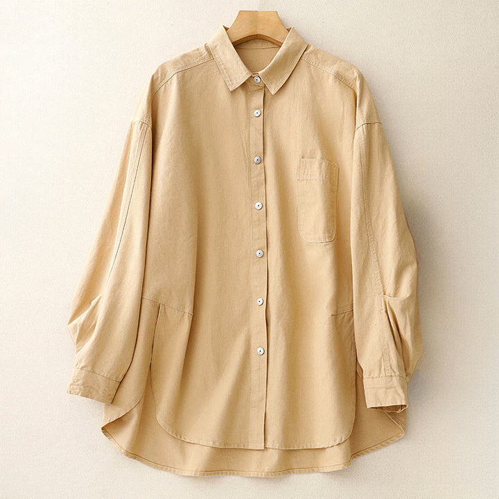 Camicia casual da donna in cotone tinta unita con colletto rialzato e maniche lunghe, motivo Buddha Stones - Verga d'oro - US14, UK/AU18, EU46 (2XL) - image 0