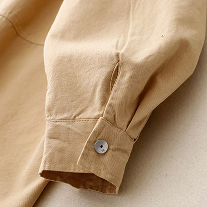 Camicia casual da donna in cotone tinta unita con colletto rialzato e maniche lunghe, motivo Buddha Stones - image 4