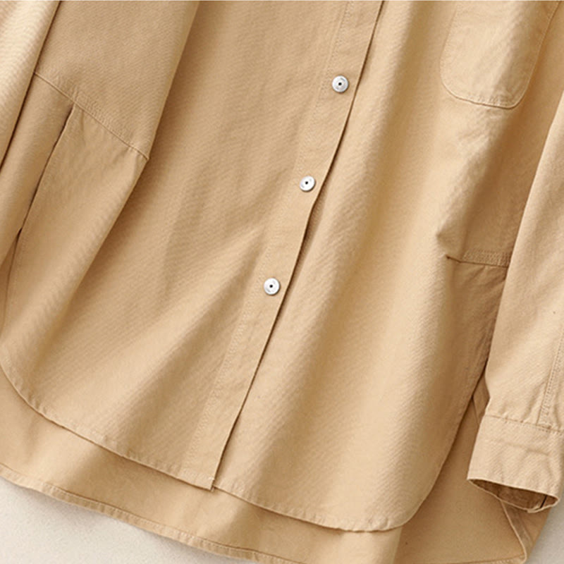 Camicia casual da donna in cotone tinta unita con colletto rialzato e maniche lunghe, motivo Buddha Stones - image 9
