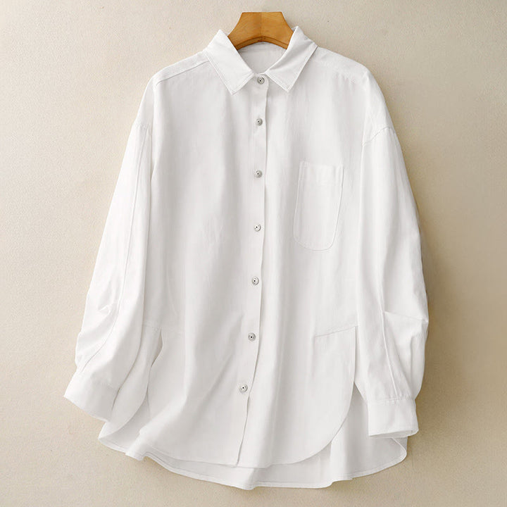 Camicia casual da donna in cotone tinta unita con colletto rialzato e maniche lunghe, motivo Buddha Stones - Bianco - US14, UK/AU18, EU46 (2XL) - image 10