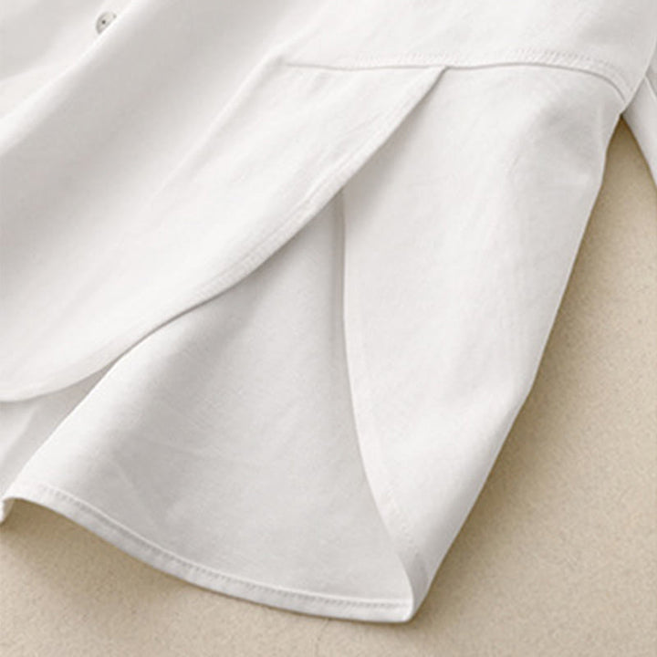 Camicia casual da donna in cotone tinta unita con colletto rialzato e maniche lunghe, motivo Buddha Stones - image 14
