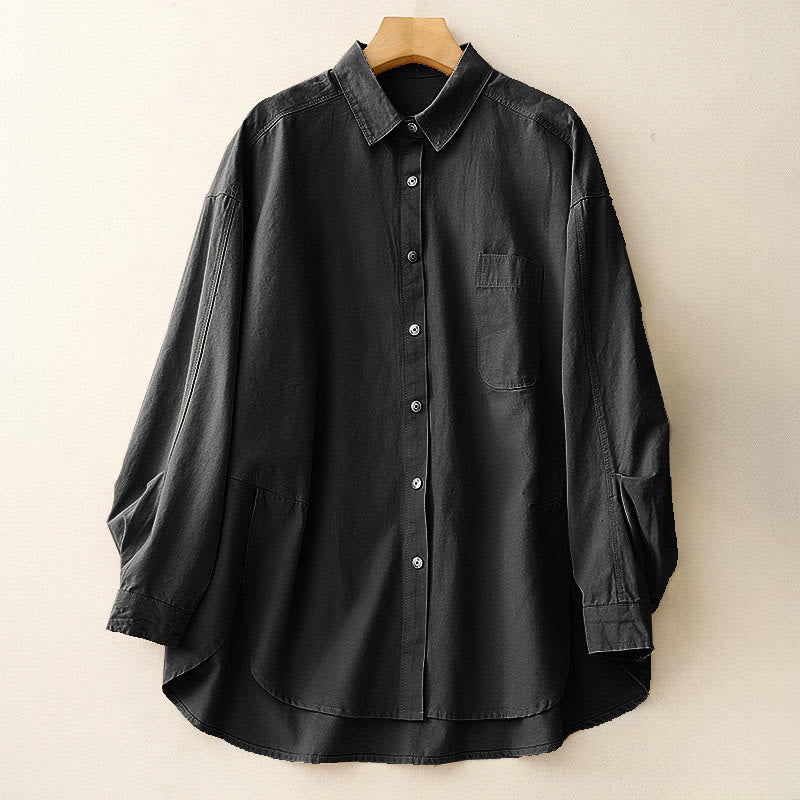 Camicia casual da donna in cotone tinta unita con colletto rialzato e maniche lunghe, motivo Buddha Stones - Nero - US14, UK/AU18, EU46 (2XL) - image 15