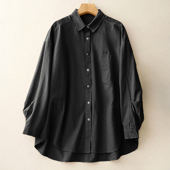 Camicia casual da donna in cotone tinta unita con colletto rialzato e maniche lunghe, motivo Buddha Stones - Nero - US14, UK/AU18, EU46 (2XL) - image 15