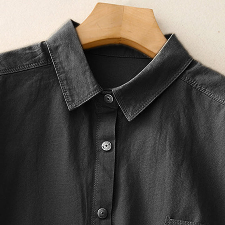Camicia casual da donna in cotone tinta unita con colletto rialzato e maniche lunghe, motivo Buddha Stones - image 16