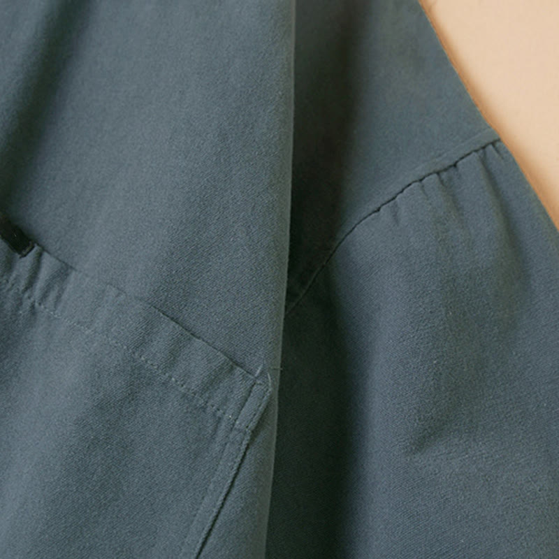 Camicia da donna in cotone a maniche lunghe con colletto rialzato e bottoni casual, motivo Buddha Stones - image 2