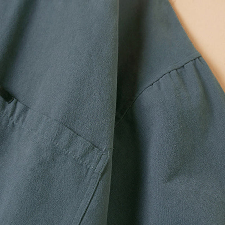 Camicia da donna in cotone a maniche lunghe con colletto rialzato e bottoni casual, motivo Buddha Stones - image 2