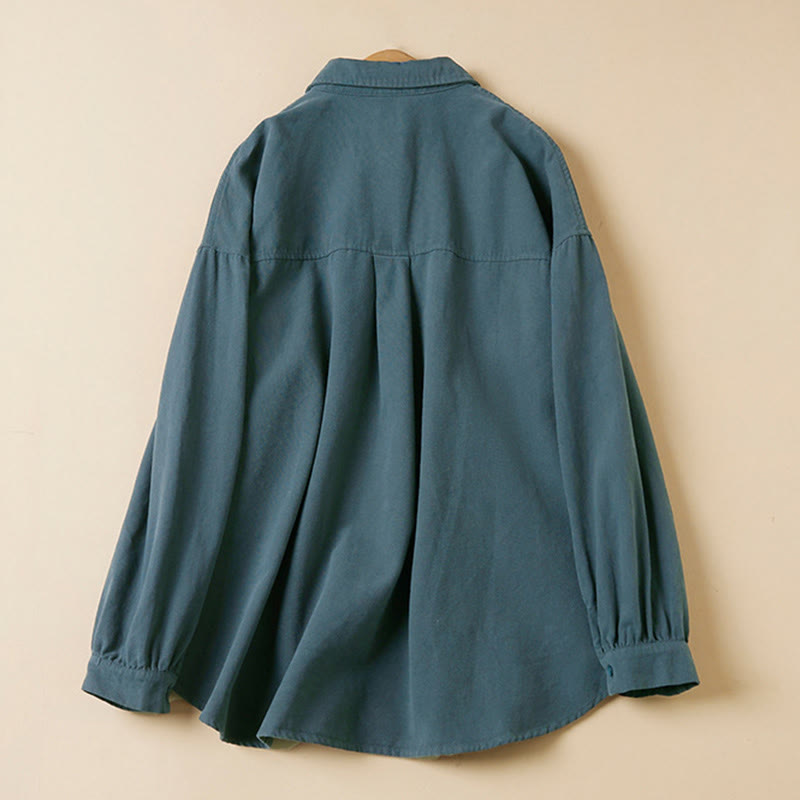 Camicia da donna in cotone a maniche lunghe con colletto rialzato e bottoni casual, motivo Buddha Stones - image 1