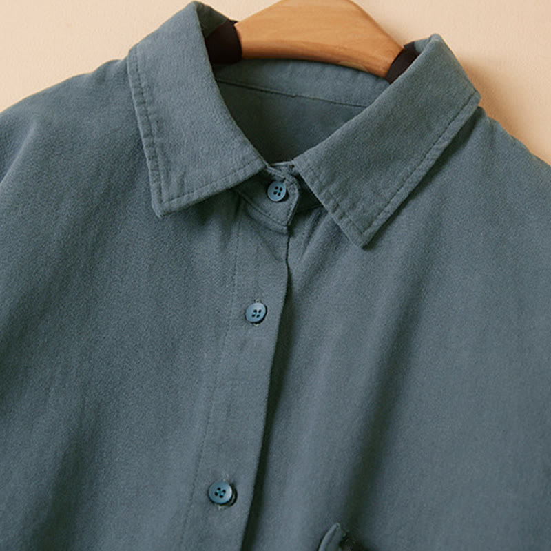 Camicia da donna in cotone a maniche lunghe con colletto rialzato e bottoni casual, motivo Buddha Stones - image 4