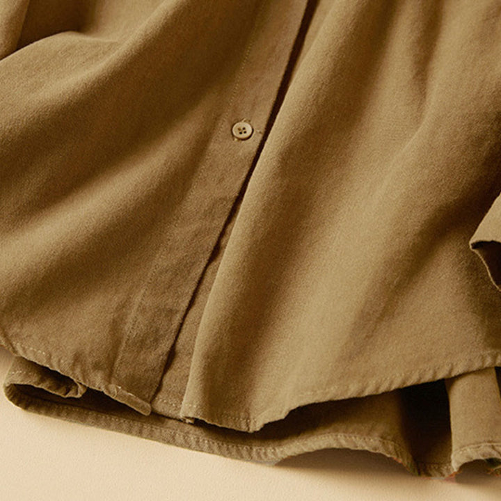 Camicia da donna in cotone a maniche lunghe con colletto rialzato e bottoni casual, motivo Buddha Stones - image 7