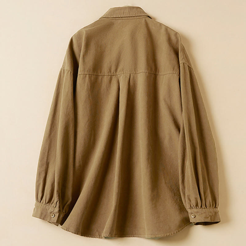 Camicia da donna in cotone a maniche lunghe con colletto rialzato e bottoni casual, motivo Buddha Stones - image 6