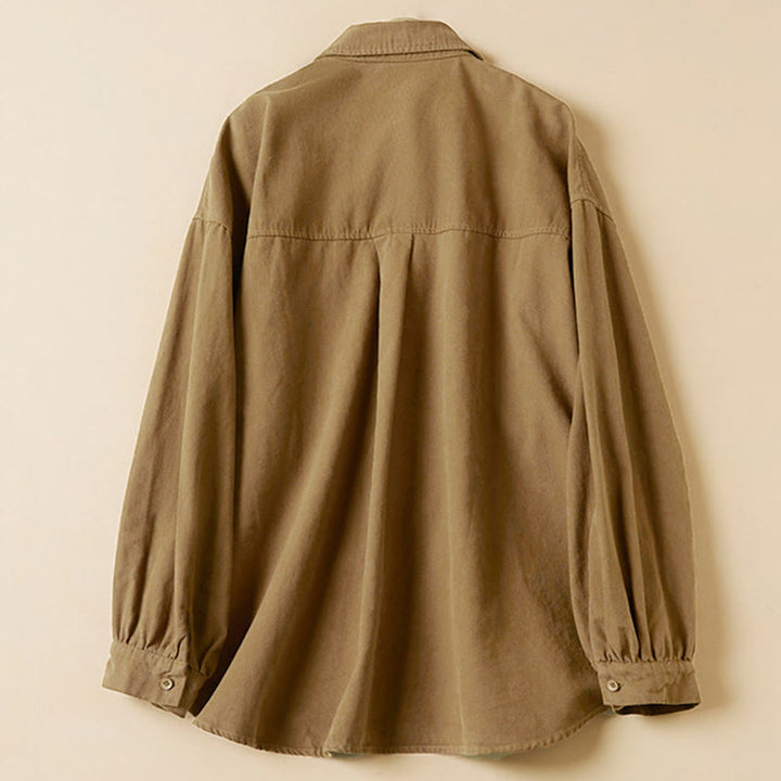 Camicia da donna in cotone a maniche lunghe con colletto rialzato e bottoni casual, motivo Buddha Stones - image 6