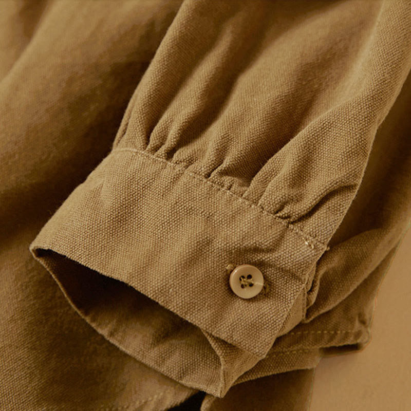 Camicia da donna in cotone a maniche lunghe con colletto rialzato e bottoni casual, motivo Buddha Stones - image 9