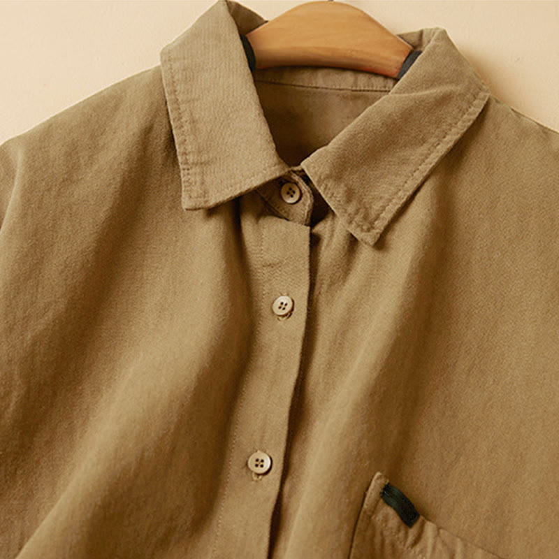 Camicia da donna in cotone a maniche lunghe con colletto rialzato e bottoni casual, motivo Buddha Stones - image 11