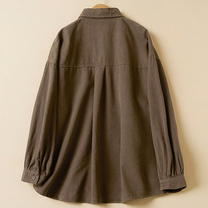 Camicia da donna in cotone a maniche lunghe con colletto rialzato e bottoni casual, motivo Buddha Stones - image 16