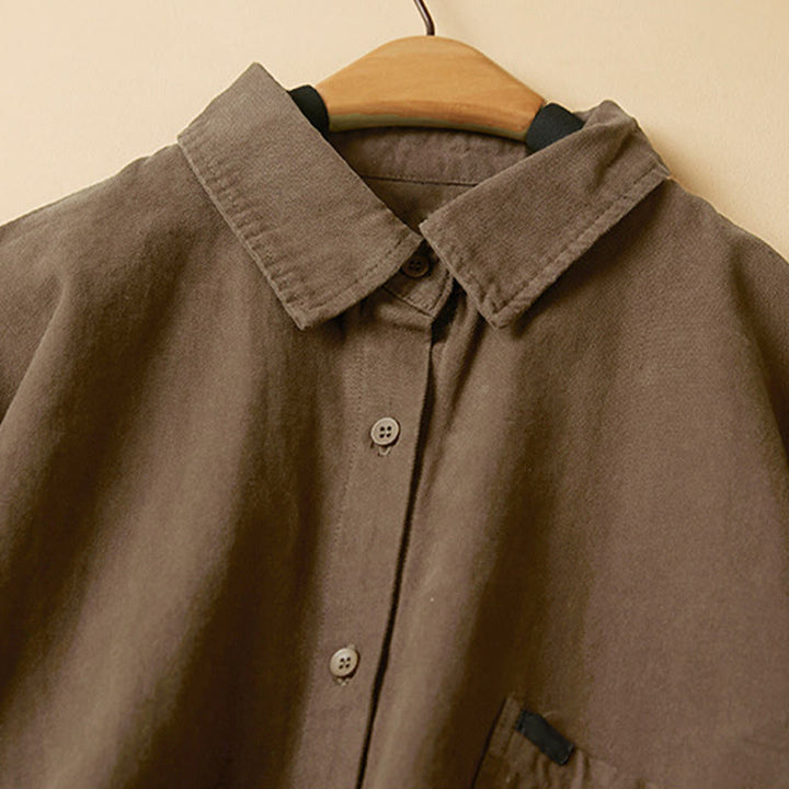 Camicia da donna in cotone a maniche lunghe con colletto rialzato e bottoni casual, motivo Buddha Stones - image 20