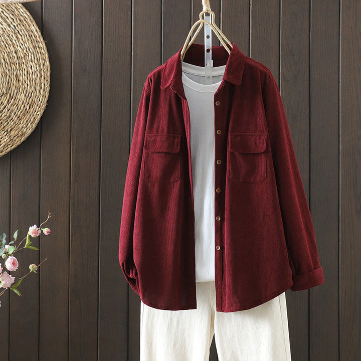 Giacca da donna in velluto a coste con maniche lunghe in cotone e tasche Buddha Stones - FireBrick - US8-10, UK/AU12-14, EU40-42 (2XL) - image 12