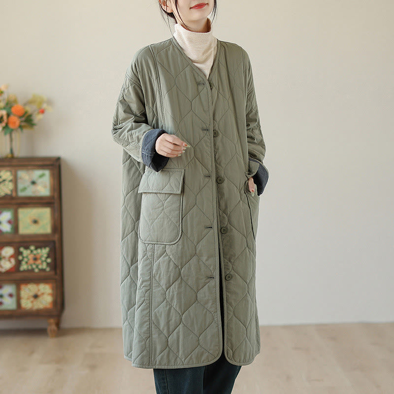 Cappotto imbottito in cotone con tasche e bottoni semplici da donna Buddha Stones - image 3