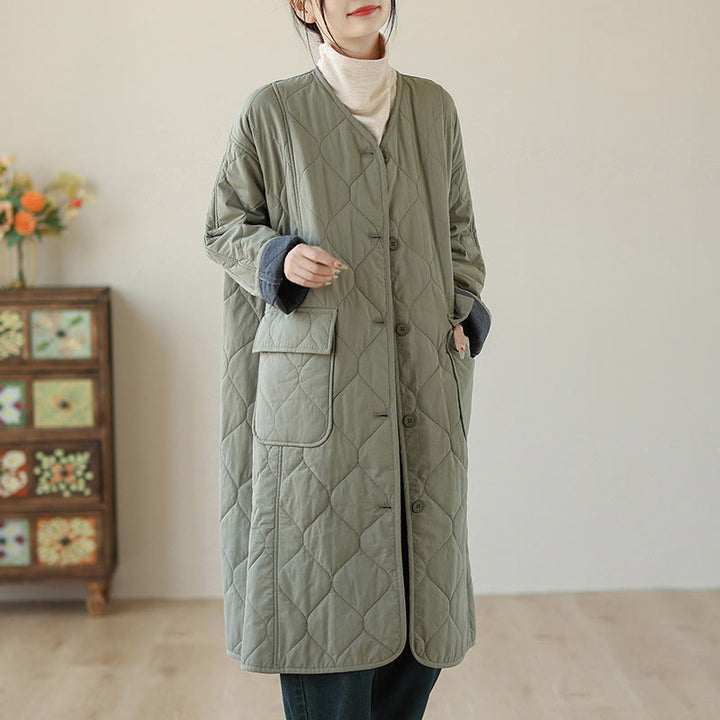 Cappotto imbottito in cotone con tasche e bottoni semplici da donna Buddha Stones - image 3