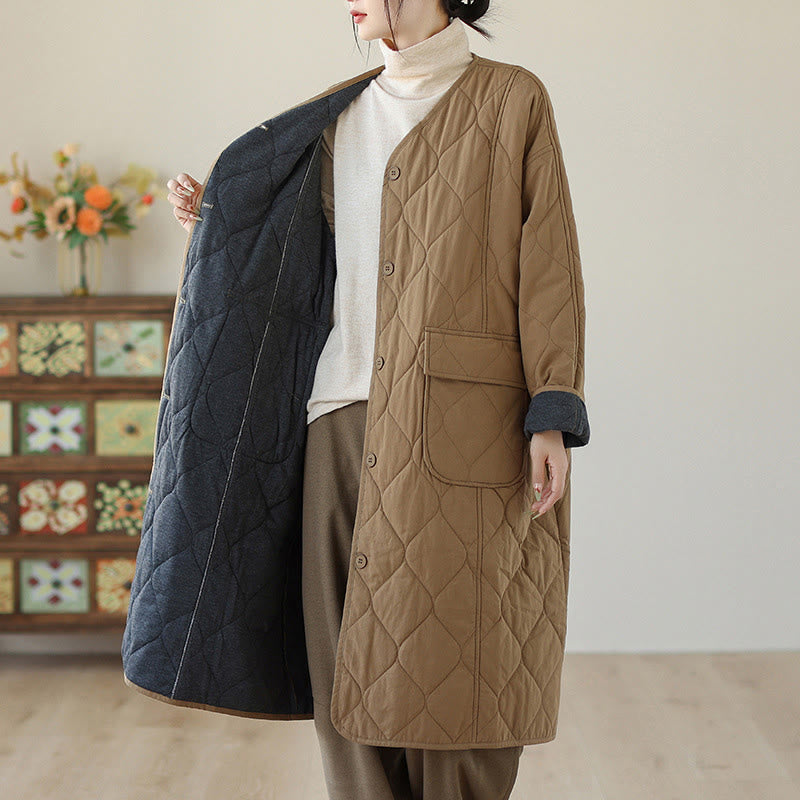 Cappotto imbottito in cotone con tasche e bottoni semplici da donna Buddha Stones - image 10
