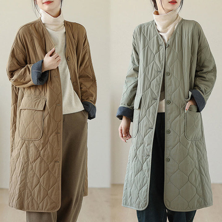 Cappotto imbottito in cotone con tasche e bottoni semplici da donna Buddha Stones - image 14