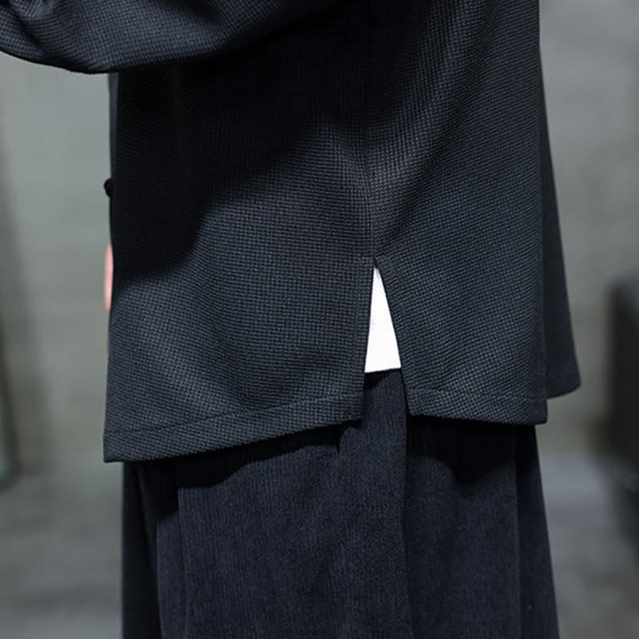 Camicia da uomo a maniche lunghe con colletto rialzato, ricamo a forma di rondine, bottoni a rana, Buddha Stones - image 12