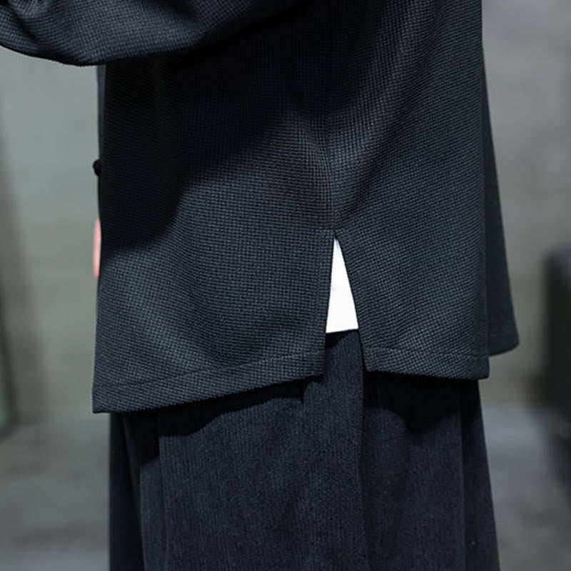 Camicia da uomo a maniche lunghe con colletto rialzato, ricamo a forma di rondine, bottoni a rana, Buddha Stones - image 12