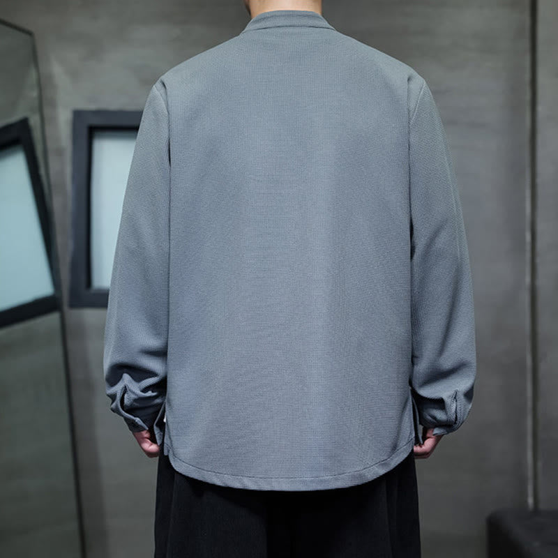 Camicia da uomo a maniche lunghe con colletto rialzato, ricamo a forma di rondine, bottoni a rana, Buddha Stones - image 16