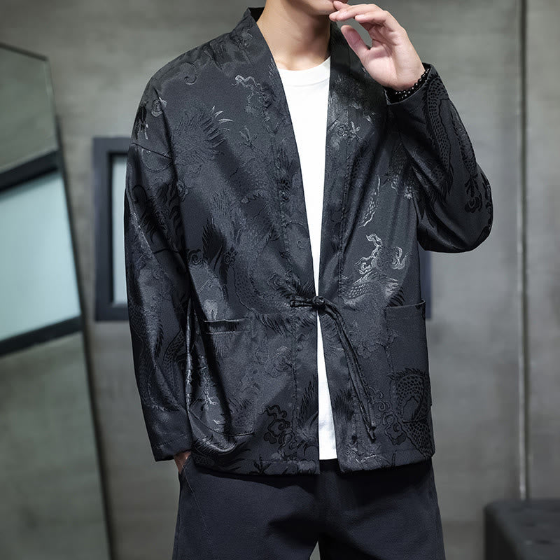 Camicia da uomo in jacquard con colletto rialzato, maniche lunghe, bottoni a rana, motivo Buddha Stones Dragon Tang Suit - image 1