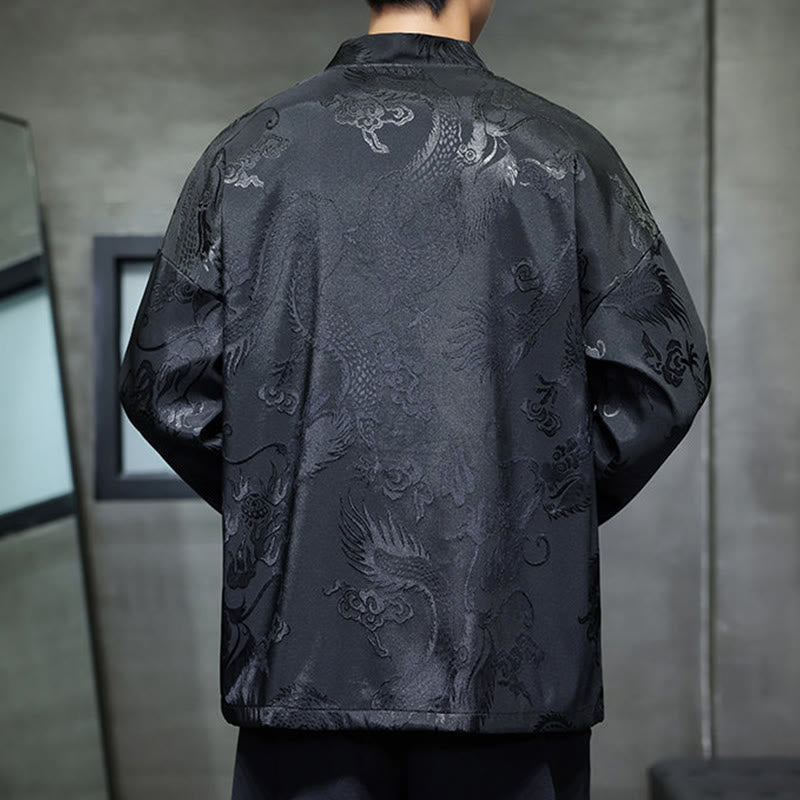 Camicia da uomo in jacquard con colletto rialzato, maniche lunghe, bottoni a rana, motivo Buddha Stones Dragon Tang Suit - image 3