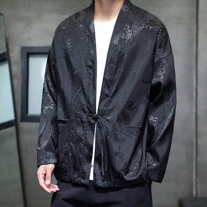 Camicia da uomo in jacquard con colletto rialzato, maniche lunghe, bottoni a rana, motivo Buddha Stones Dragon Tang Suit - image 7