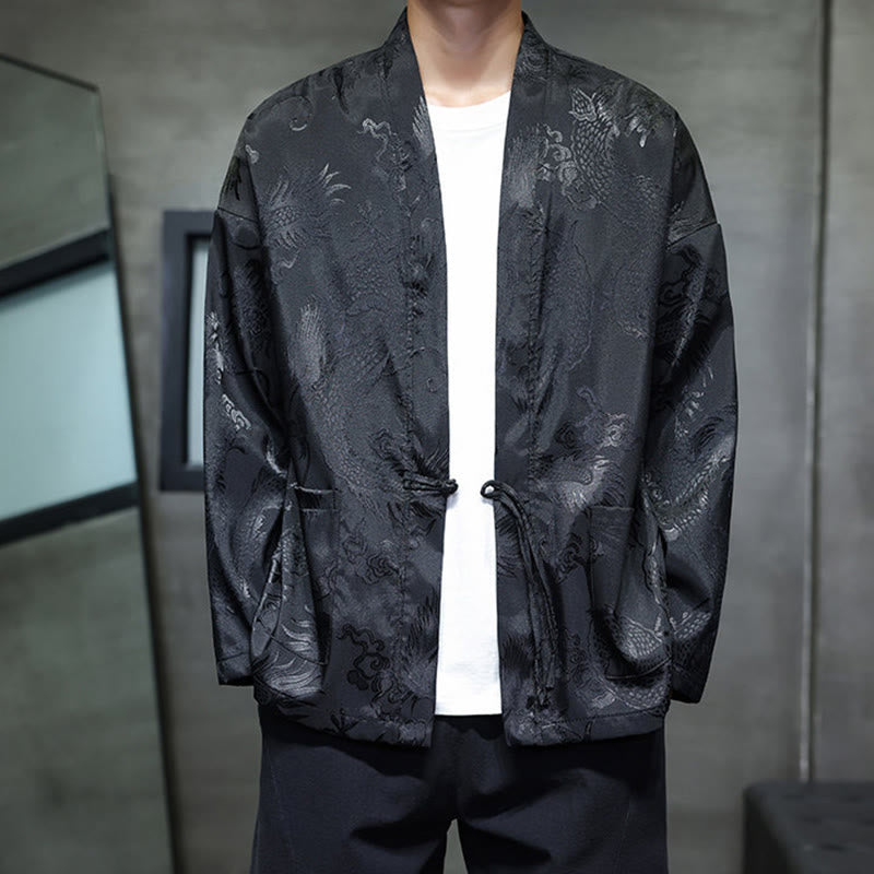 Camicia da uomo in jacquard con colletto rialzato, maniche lunghe, bottoni a rana, motivo Buddha Stones Dragon Tang Suit - image 6