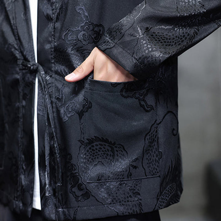 Camicia da uomo in jacquard con colletto rialzato, maniche lunghe, bottoni a rana, motivo Buddha Stones Dragon Tang Suit - image 11