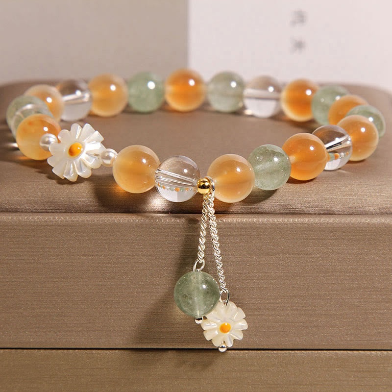 Braccialetto curativo in quarzo fragola verde agata caramella margherita naturale Buddha Stones - Agata caramellata (circonferenza del polso: 15-17 cm) - image 0