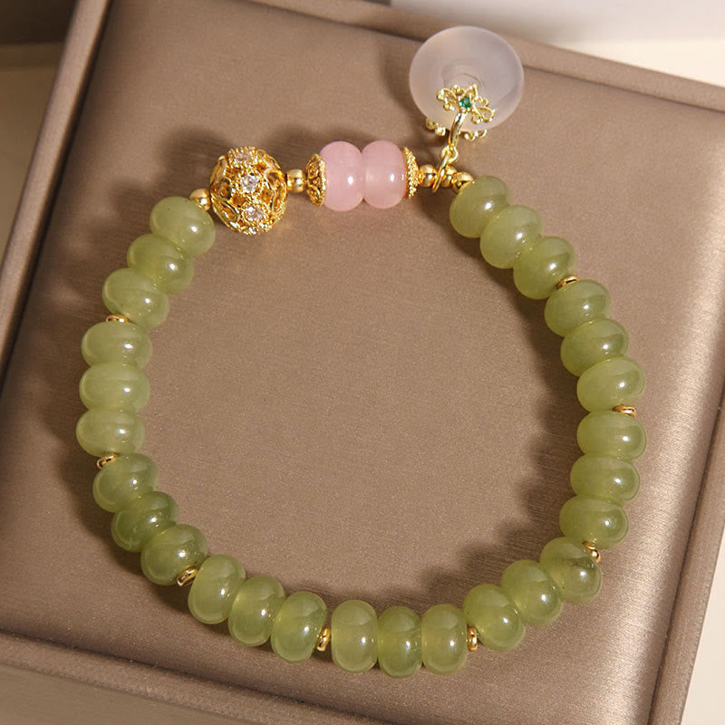 Braccialetto della fortuna con fibbia naturale in giada e quarzo rosa, Buddha Stones e significato della pace - image 5