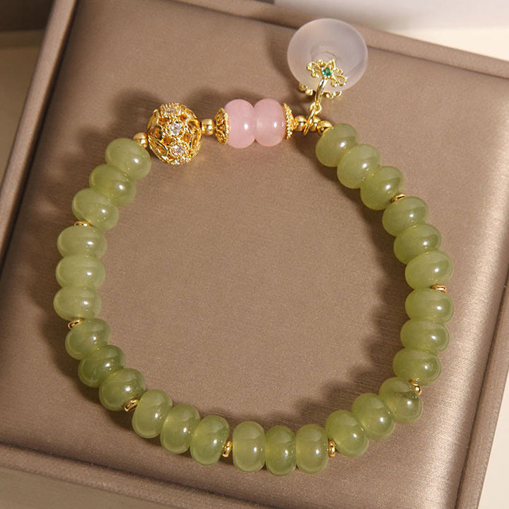 Braccialetto della fortuna con fibbia naturale in giada e quarzo rosa, Buddha Stones e significato della pace - image 5