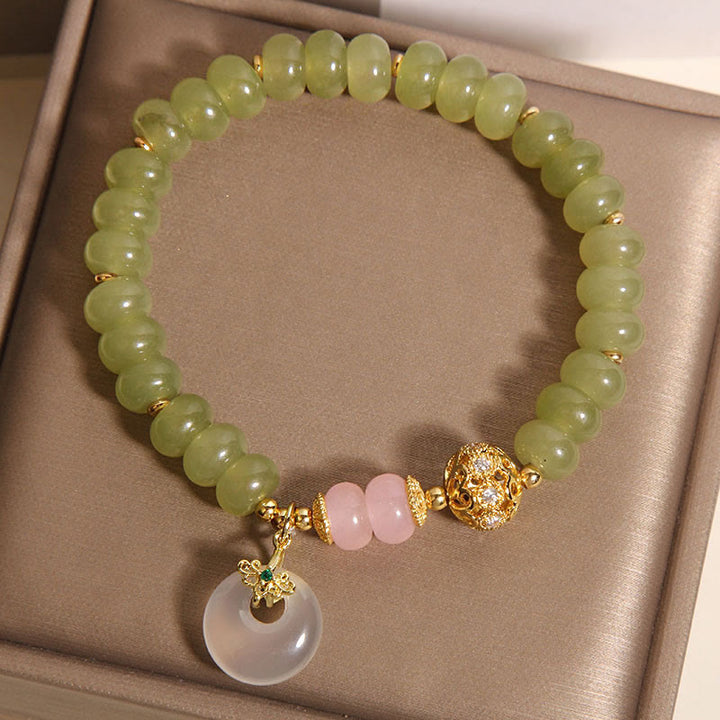 Braccialetto della fortuna con fibbia naturale in giada e quarzo rosa, Buddha Stones e significato della pace - image 4