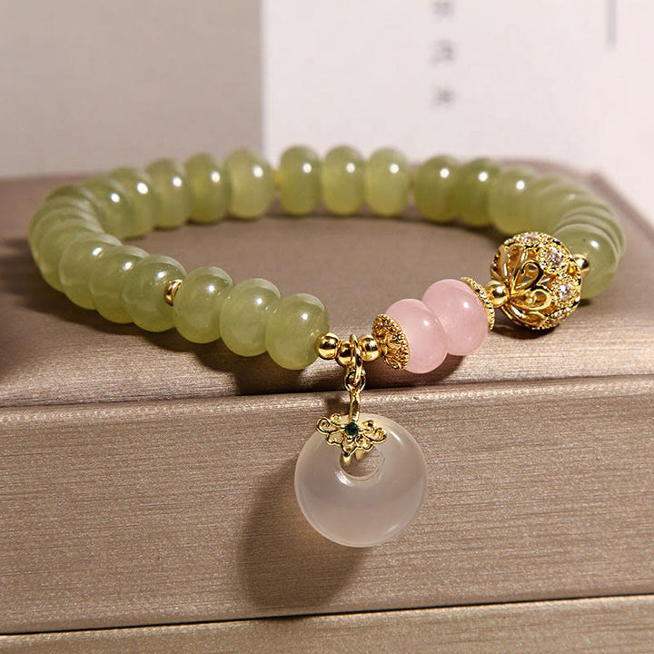 Braccialetto della fortuna con fibbia naturale in giada e quarzo rosa, Buddha Stones e significato della pace - image 2