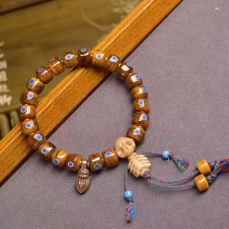 Bracciale con perline di osso tibetane Buddha Stones, il Signore della Foresta dei Cadaveri, che tiene lontani gli spiriti maligni - Scheletro del cranio (circonferenza del polso: 16-17 cm) - image 5