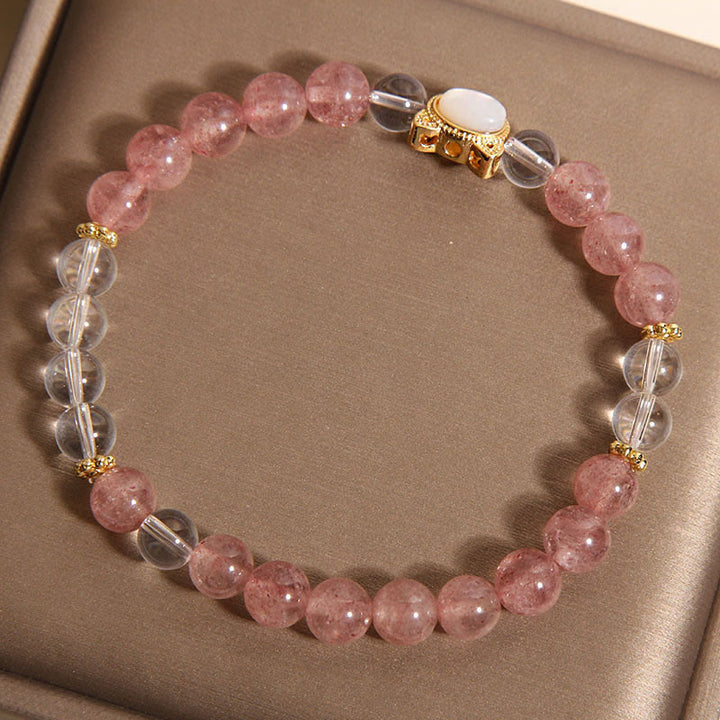 Braccialetto curativo con perline di cristallo bianco e quarzo fragola naturale Buddha Stones Cat - image 3