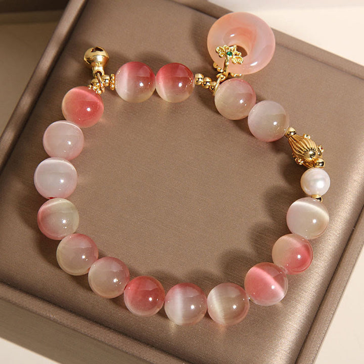 Bracciale della pace in agata Yanyuan con occhio di gatto rosa sfumato e fibbia naturale della pace Buddha Stones - image 5
