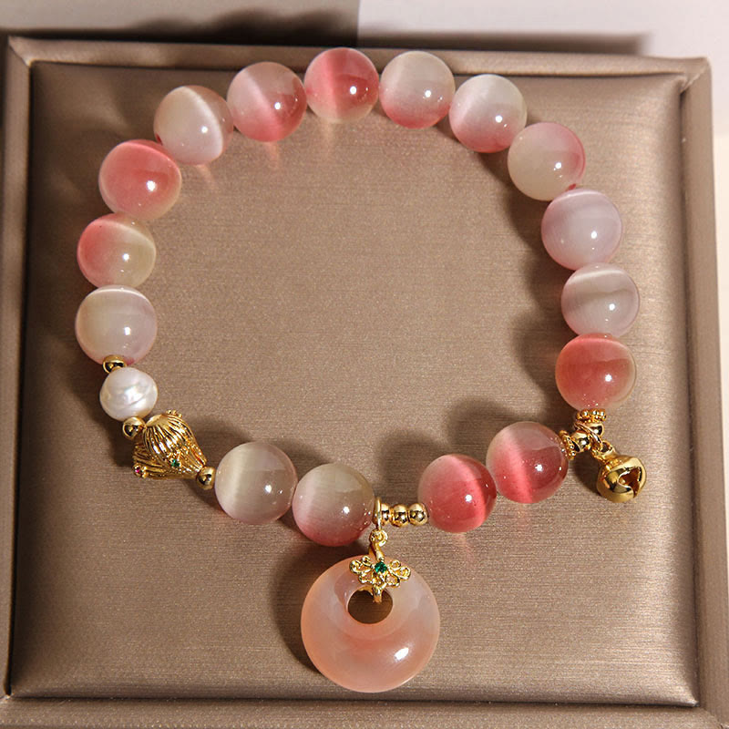 Bracciale della pace in agata Yanyuan con occhio di gatto rosa sfumato e fibbia naturale della pace Buddha Stones - image 3