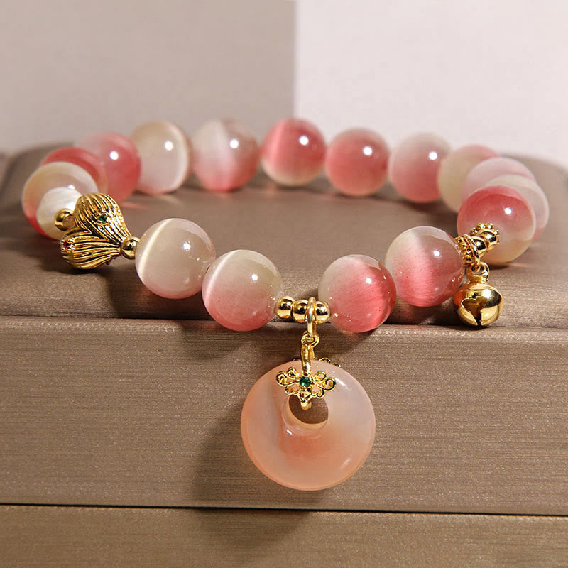 Bracciale della pace in agata Yanyuan con occhio di gatto rosa sfumato e fibbia naturale della pace Buddha Stones - image 2