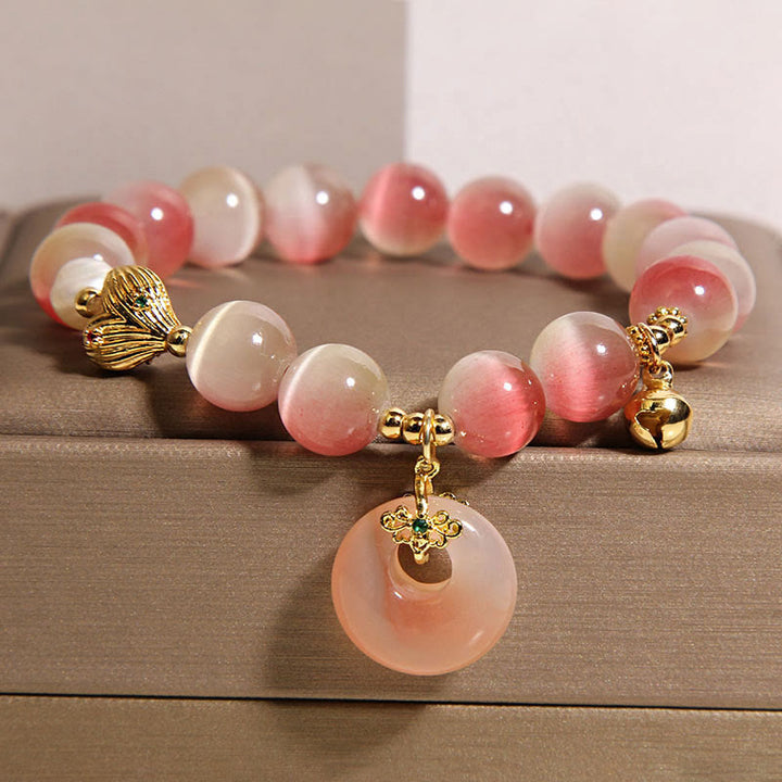 Bracciale della pace in agata Yanyuan con occhio di gatto rosa sfumato e fibbia naturale della pace Buddha Stones - image 2
