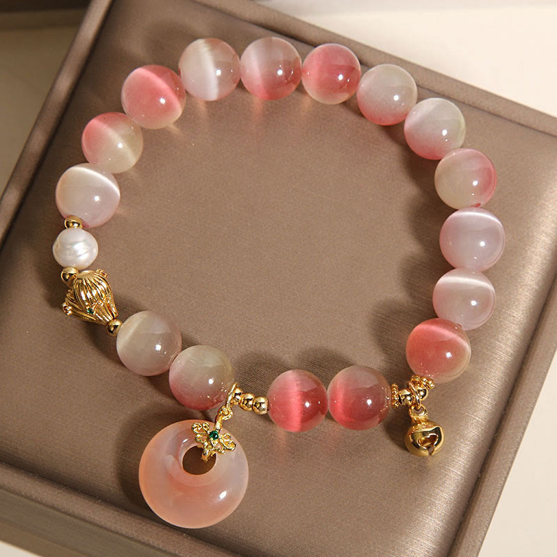 Bracciale della pace in agata Yanyuan con occhio di gatto rosa sfumato e fibbia naturale della pace Buddha Stones - image 4