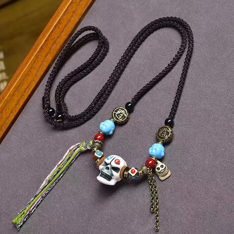 Collana con ciondolo a forma di teschio tibetano Buddha Stones, il Signore della Foresta dei Cadaveri, che tiene lontani gli spiriti maligni. - Teschio Bianco - image 4